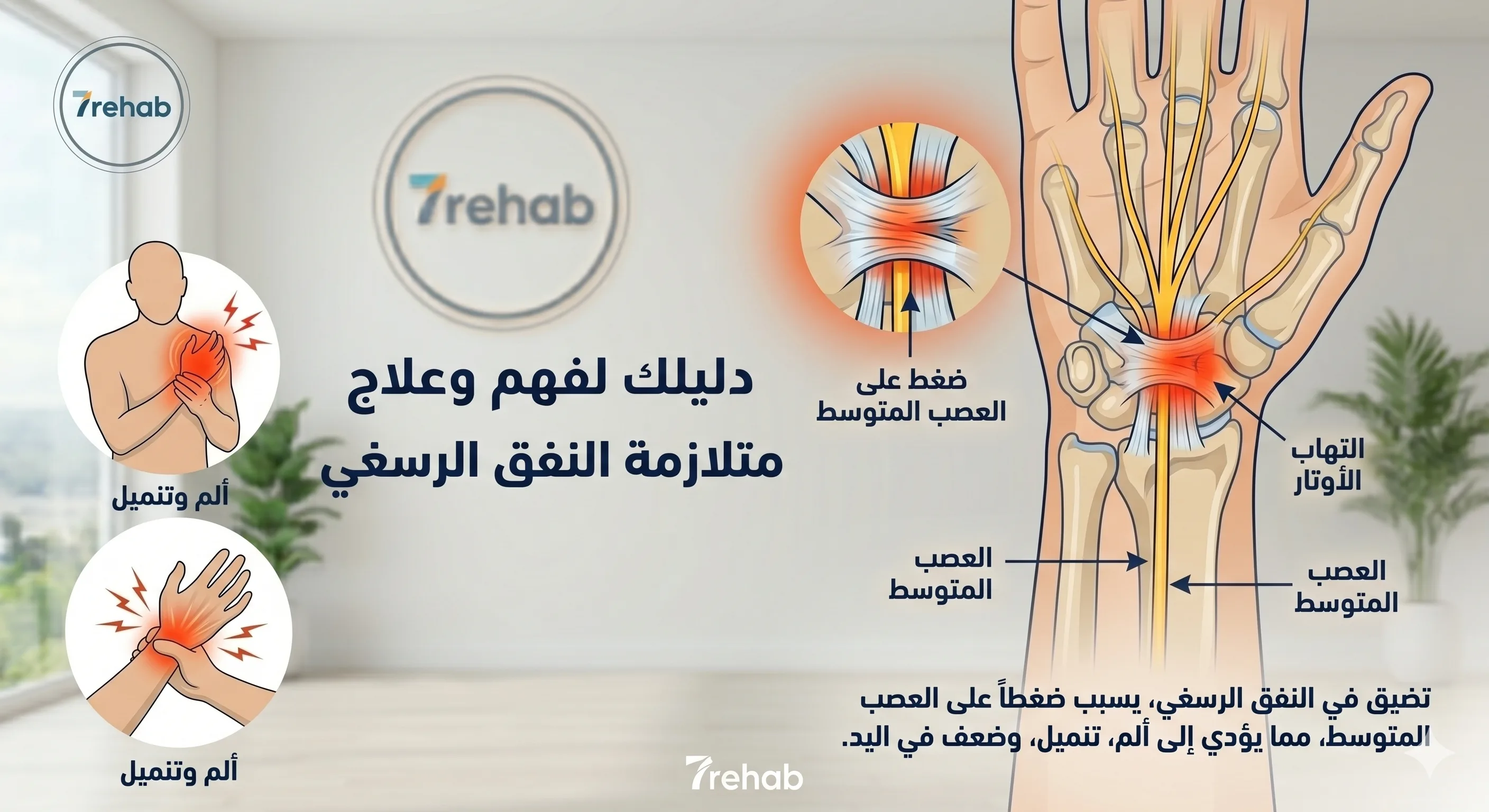 علاج متلازمة النفق الرسغي — مركز سبعة للتأهيل الطبي بالرياض