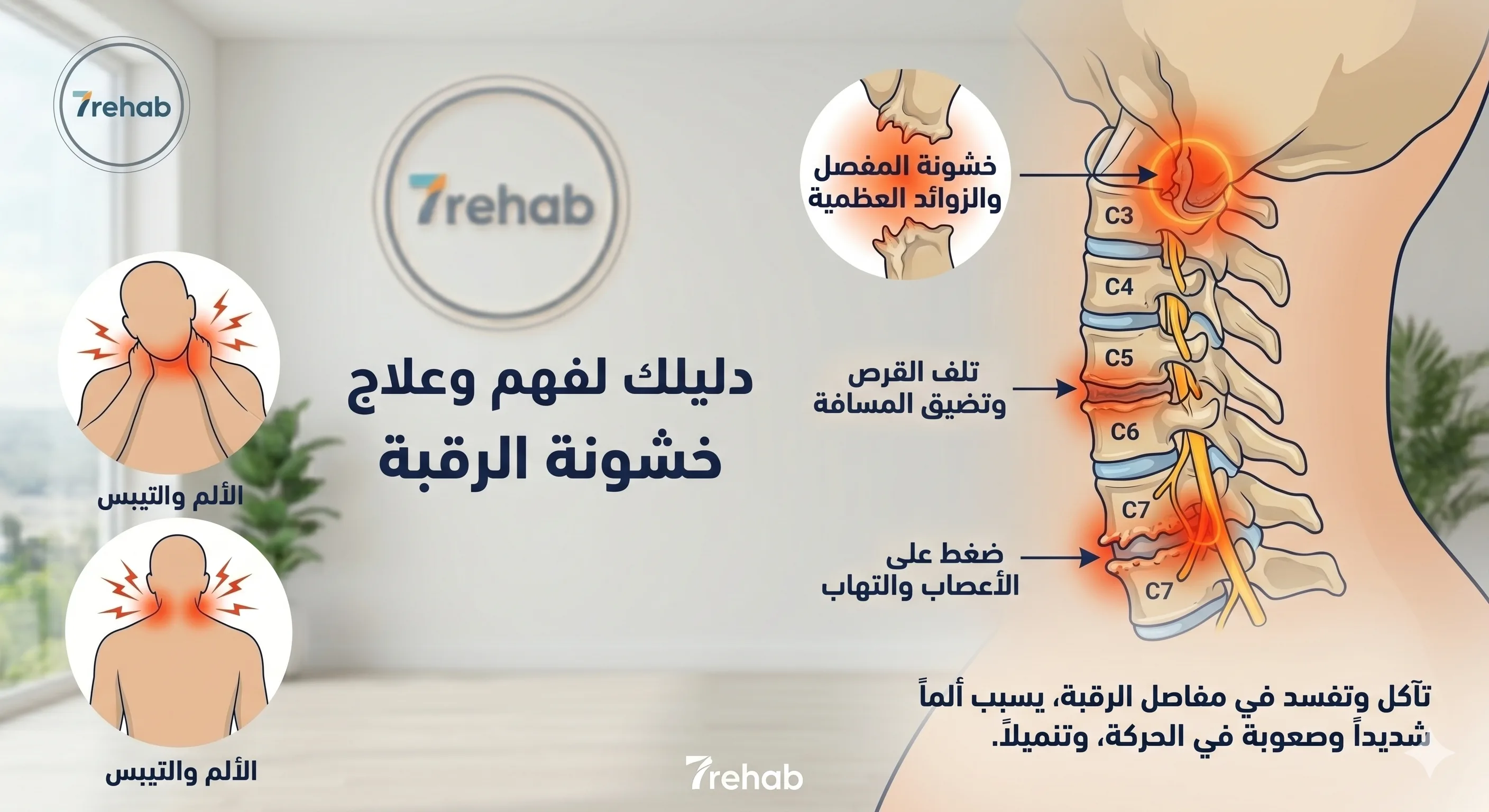 خشونة فقرات الرقبة والعلاج الطبيعي — مركز سبعة بالرياض