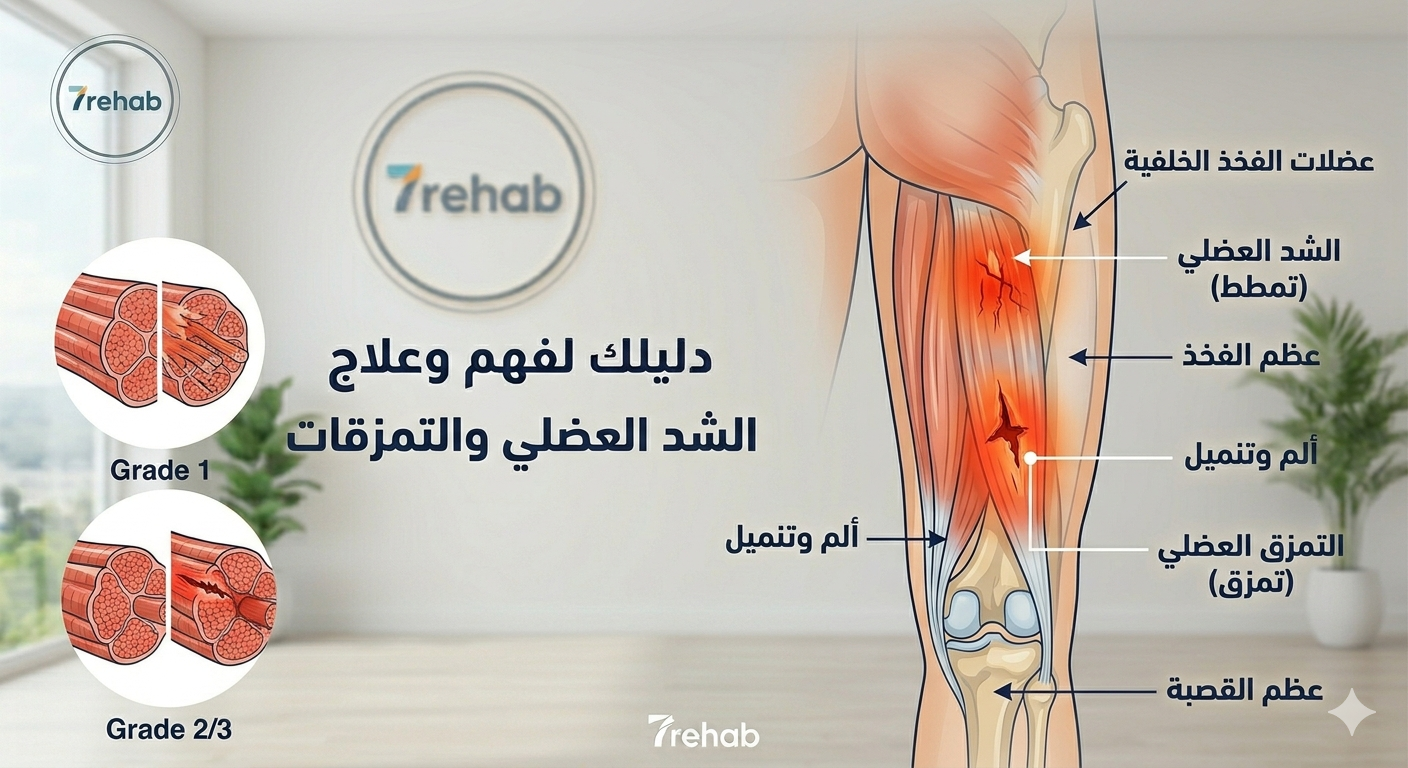 الشد العضلي والتمزقات والعلاج الطبيعي — مركز سبعة للتأهيل الطبي بالرياض