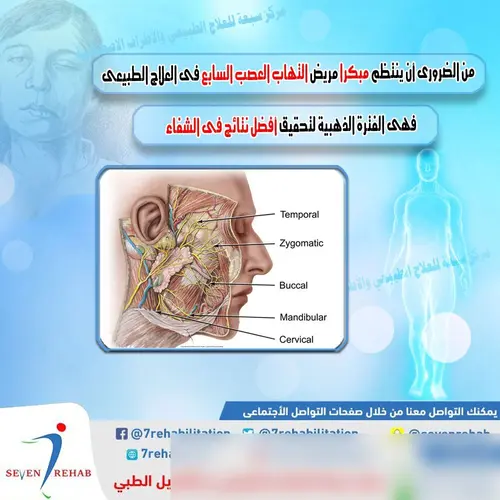 يجب أن ينتظم مبكرا مريض التهاب العصب السابع فى العلاج الطبيعى  فهى الفترة الذهبية لتحقيق أفضل نتائج فى الشفاء